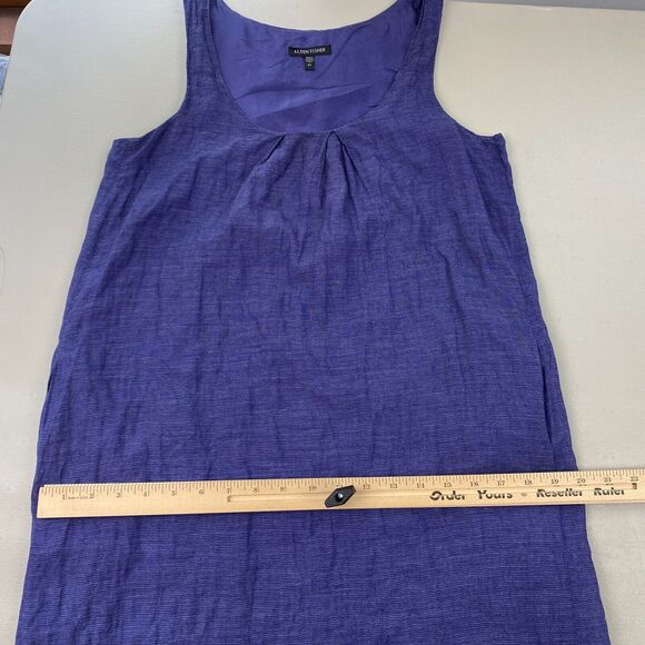 Eileen Fisher Dress Women XS Purple Shift Sundress Metallic Micro Stripe Pockets - Picture 8 of 13